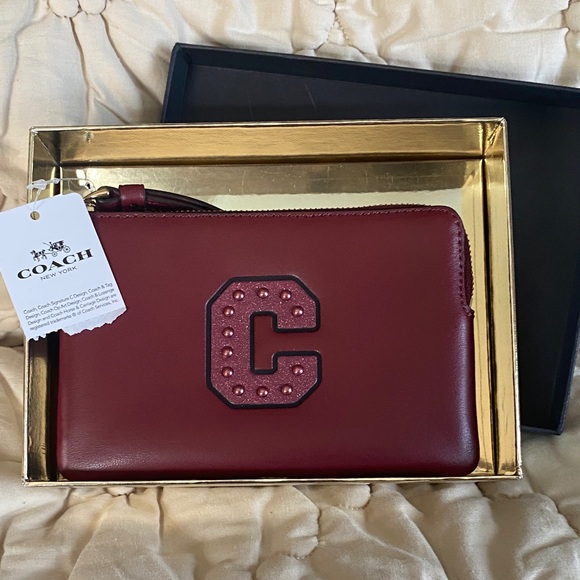 Coach Maroon Wristlet with Embellished C - Picture 1 of 2